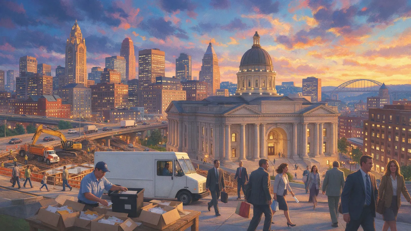 The day's cover: one painted scene made from today's pieces